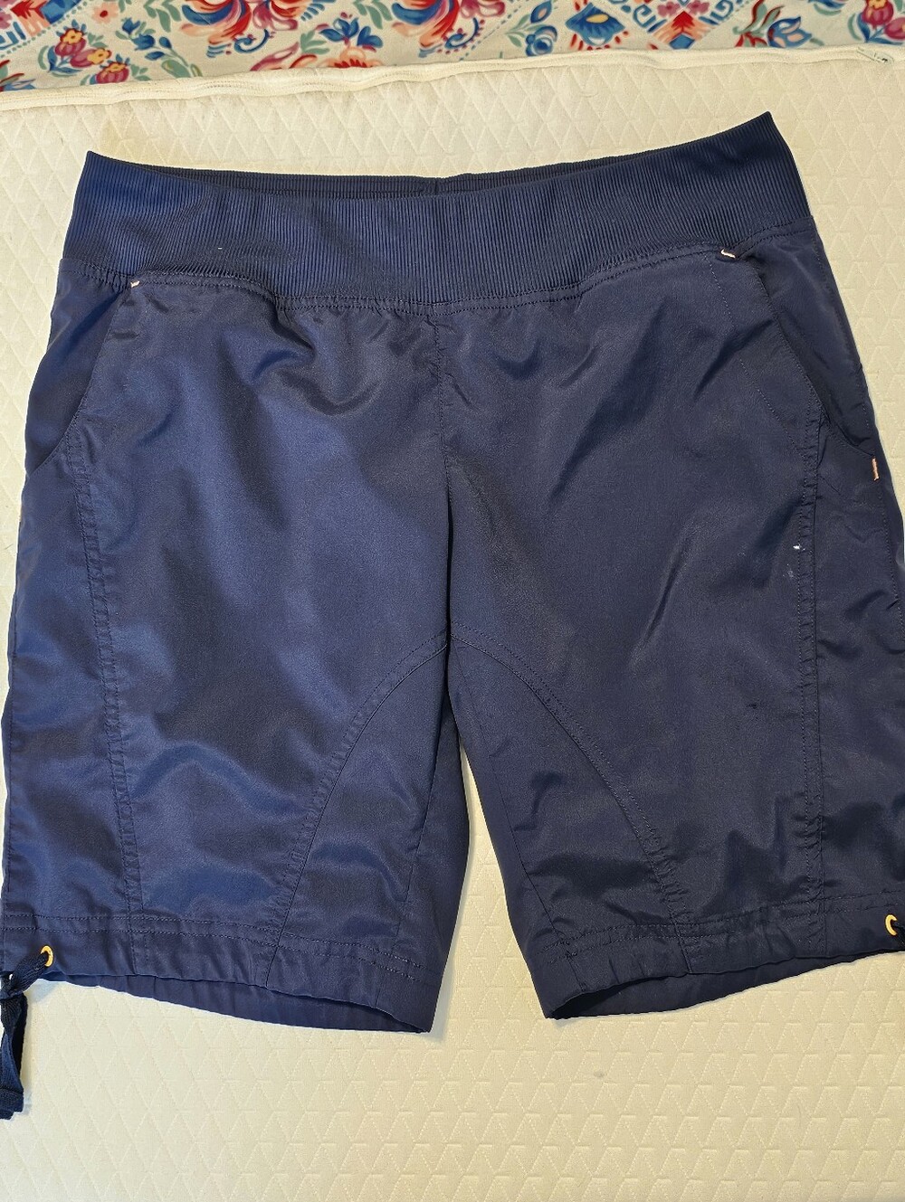BCG Womens Small Navy Blue Hiking Athletic Shorts Elastic Waist Cinch Hem Pocket